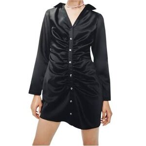 Zara - Black Satin Button Down Mini Dress